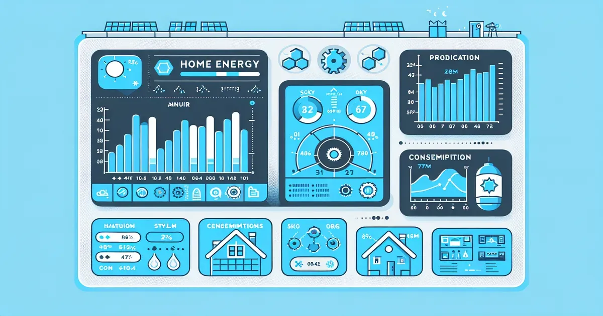 Dashboard di monitoraggio energetico domestico con grafici di produzione e consumo annuali