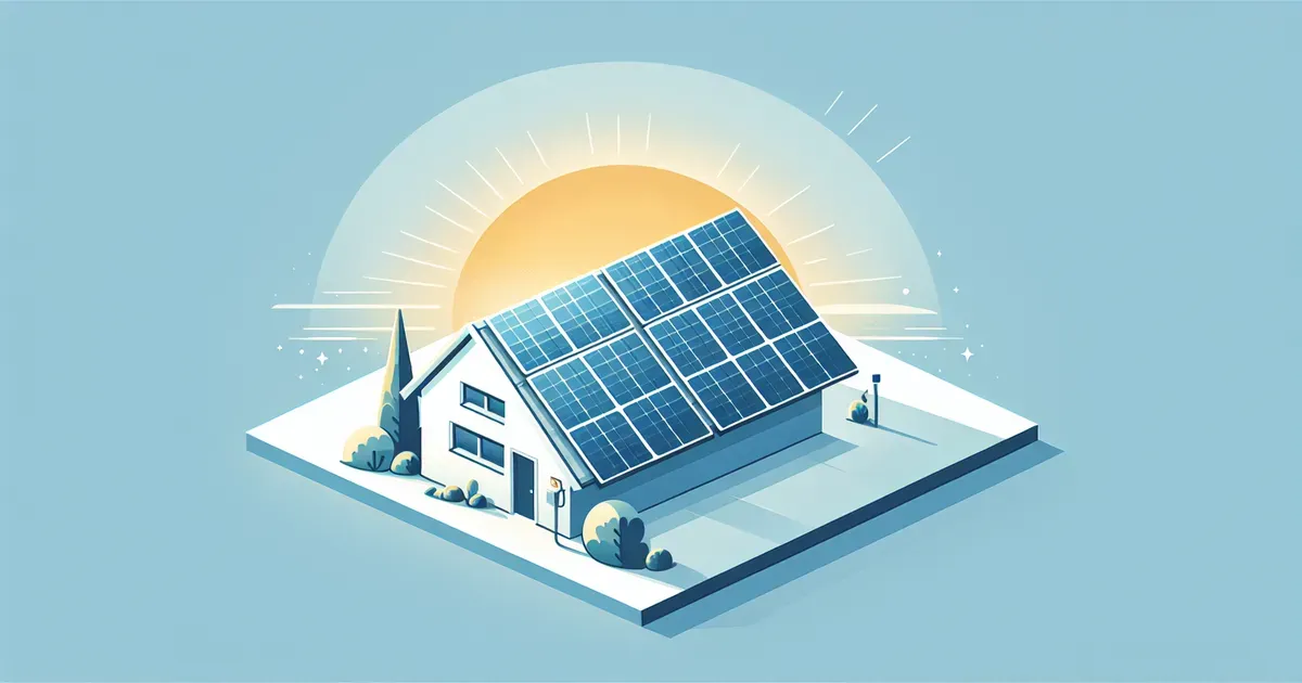 Pannelli fotovoltaici installati su un tetto a falda inclinata con il sole al tramonto