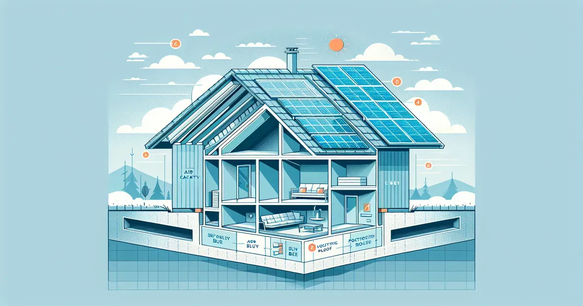 Sezione di un tetto ventilato con intercapedine d'aria e pannelli fotovoltaici in copertura
