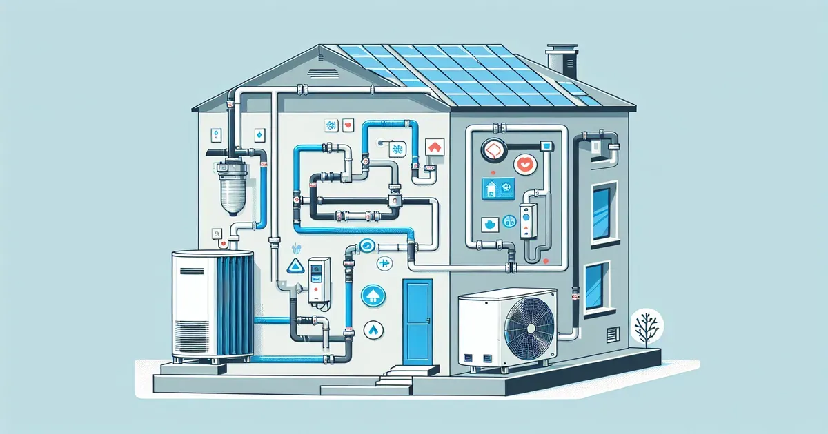Schema di funzionamento di una pompa di calore aria-acqua installata in un'abitazione